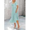 image:imagePRETTYGARDEN Summer Dress for Women 2026 Casual Short Sleeve Bow Tie V Neck Ruffle Midi Flowy DressesAqua Green