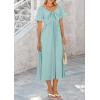 image:imagePRETTYGARDEN Summer Dress for Women 2026 Casual Short Sleeve Bow Tie V Neck Ruffle Midi Flowy DressesAqua Green