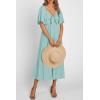 image:imagePRETTYGARDEN Summer Dress for Women 2026 Casual Short Sleeve Bow Tie V Neck Ruffle Midi Flowy DressesAqua Green