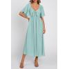image:imagePRETTYGARDEN Summer Dress for Women 2026 Casual Short Sleeve Bow Tie V Neck Ruffle Midi Flowy DressesAqua Green