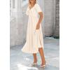 image:imagePRETTYGARDEN Summer Dress for Women 2026 Casual Short Sleeve Bow Tie V Neck Ruffle Midi Flowy DressesBeige