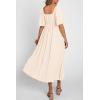 image:imagePRETTYGARDEN Summer Dress for Women 2026 Casual Short Sleeve Bow Tie V Neck Ruffle Midi Flowy DressesBeige