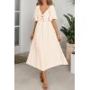 image:imagePRETTYGARDEN Summer Dress for Women 2026 Casual Short Sleeve Bow Tie V Neck Ruffle Midi Flowy DressesBeige