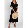 image:imagePRETTYGARDEN Summer Dress for Women 2026 Casual Short Sleeve Bow Tie V Neck Ruffle Midi Flowy DressesBlack