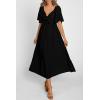 image:imagePRETTYGARDEN Summer Dress for Women 2026 Casual Short Sleeve Bow Tie V Neck Ruffle Midi Flowy DressesBlack