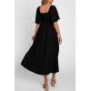 image:imagePRETTYGARDEN Summer Dress for Women 2026 Casual Short Sleeve Bow Tie V Neck Ruffle Midi Flowy DressesBlack