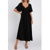 image:imagePRETTYGARDEN Summer Dress for Women 2026 Casual Short Sleeve Bow Tie V Neck Ruffle Midi Flowy DressesBlack