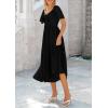 image:imagePRETTYGARDEN Summer Dress for Women 2026 Casual Short Sleeve Bow Tie V Neck Ruffle Midi Flowy DressesBlack
