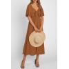 image:imagePRETTYGARDEN Summer Dress for Women 2026 Casual Short Sleeve Bow Tie V Neck Ruffle Midi Flowy DressesBrown