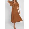 image:imagePRETTYGARDEN Summer Dress for Women 2026 Casual Short Sleeve Bow Tie V Neck Ruffle Midi Flowy DressesBrown