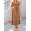 image:imagePRETTYGARDEN Summer Dress for Women 2026 Casual Short Sleeve Bow Tie V Neck Ruffle Midi Flowy DressesBrown