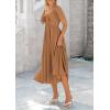 image:imagePRETTYGARDEN Summer Dress for Women 2026 Casual Short Sleeve Bow Tie V Neck Ruffle Midi Flowy DressesBrown