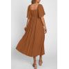 image:imagePRETTYGARDEN Summer Dress for Women 2026 Casual Short Sleeve Bow Tie V Neck Ruffle Midi Flowy DressesBrown