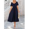 image:imagePRETTYGARDEN Summer Dress for Women 2026 Casual Short Sleeve Bow Tie V Neck Ruffle Midi Flowy DressesDark Blue