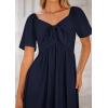 image:imagePRETTYGARDEN Summer Dress for Women 2026 Casual Short Sleeve Bow Tie V Neck Ruffle Midi Flowy DressesDark Blue