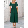 image:imagePRETTYGARDEN Summer Dress for Women 2026 Casual Short Sleeve Bow Tie V Neck Ruffle Midi Flowy DressesDark Green