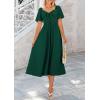 image:imagePRETTYGARDEN Summer Dress for Women 2026 Casual Short Sleeve Bow Tie V Neck Ruffle Midi Flowy DressesDark Green