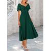 image:imagePRETTYGARDEN Summer Dress for Women 2026 Casual Short Sleeve Bow Tie V Neck Ruffle Midi Flowy DressesDark Green