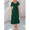 image:imagePRETTYGARDEN Summer Dress for Women 2026 Casual Short Sleeve Bow Tie V Neck Ruffle Midi Flowy DressesDark Green