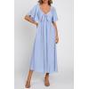 image:imagePRETTYGARDEN Summer Dress for Women 2026 Casual Short Sleeve Bow Tie V Neck Ruffle Midi Flowy DressesLight Blue
