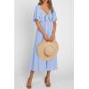 image:imagePRETTYGARDEN Summer Dress for Women 2026 Casual Short Sleeve Bow Tie V Neck Ruffle Midi Flowy DressesLight Blue