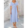 image:imagePRETTYGARDEN Summer Dress for Women 2026 Casual Short Sleeve Bow Tie V Neck Ruffle Midi Flowy DressesLight Blue