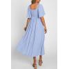 image:imagePRETTYGARDEN Summer Dress for Women 2026 Casual Short Sleeve Bow Tie V Neck Ruffle Midi Flowy DressesLight Blue