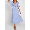 image:imagePRETTYGARDEN Summer Dress for Women 2026 Casual Short Sleeve Bow Tie V Neck Ruffle Midi Flowy DressesLight Blue