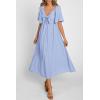image:imagePRETTYGARDEN Summer Dress for Women 2026 Casual Short Sleeve Bow Tie V Neck Ruffle Midi Flowy DressesLight Blue