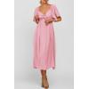 image:imagePRETTYGARDEN Summer Dress for Women 2026 Casual Short Sleeve Bow Tie V Neck Ruffle Midi Flowy DressesLight Pink
