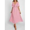 image:imagePRETTYGARDEN Summer Dress for Women 2026 Casual Short Sleeve Bow Tie V Neck Ruffle Midi Flowy DressesLight Pink