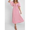 image:imagePRETTYGARDEN Summer Dress for Women 2026 Casual Short Sleeve Bow Tie V Neck Ruffle Midi Flowy DressesLight Pink