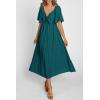 image:imagePRETTYGARDEN Summer Dress for Women 2026 Casual Short Sleeve Bow Tie V Neck Ruffle Midi Flowy DressesMalachite Green