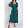 image:imagePRETTYGARDEN Summer Dress for Women 2026 Casual Short Sleeve Bow Tie V Neck Ruffle Midi Flowy DressesMalachite Green