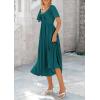 image:imagePRETTYGARDEN Summer Dress for Women 2026 Casual Short Sleeve Bow Tie V Neck Ruffle Midi Flowy DressesMalachite Green