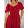 image:imagePRETTYGARDEN Summer Dress for Women 2026 Casual Short Sleeve Bow Tie V Neck Ruffle Midi Flowy DressesRed