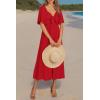 image:imagePRETTYGARDEN Summer Dress for Women 2026 Casual Short Sleeve Bow Tie V Neck Ruffle Midi Flowy DressesRed