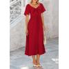 image:imagePRETTYGARDEN Summer Dress for Women 2026 Casual Short Sleeve Bow Tie V Neck Ruffle Midi Flowy DressesRed