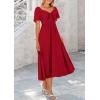 image:imagePRETTYGARDEN Summer Dress for Women 2026 Casual Short Sleeve Bow Tie V Neck Ruffle Midi Flowy DressesRed