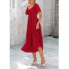 image:imagePRETTYGARDEN Summer Dress for Women 2026 Casual Short Sleeve Bow Tie V Neck Ruffle Midi Flowy DressesRed