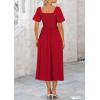 image:imagePRETTYGARDEN Summer Dress for Women 2026 Casual Short Sleeve Bow Tie V Neck Ruffle Midi Flowy DressesRed