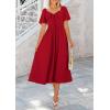 image:imagePRETTYGARDEN Summer Dress for Women 2026 Casual Short Sleeve Bow Tie V Neck Ruffle Midi Flowy DressesRed