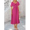 image:imagePRETTYGARDEN Summer Dress for Women 2026 Casual Short Sleeve Bow Tie V Neck Ruffle Midi Flowy DressesRose Red