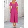 image:imagePRETTYGARDEN Summer Dress for Women 2026 Casual Short Sleeve Bow Tie V Neck Ruffle Midi Flowy DressesRose Red