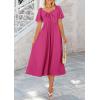 image:imagePRETTYGARDEN Summer Dress for Women 2026 Casual Short Sleeve Bow Tie V Neck Ruffle Midi Flowy DressesRose Red