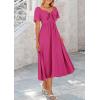 image:imagePRETTYGARDEN Summer Dress for Women 2026 Casual Short Sleeve Bow Tie V Neck Ruffle Midi Flowy DressesRose Red