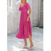 image:imagePRETTYGARDEN Summer Dress for Women 2026 Casual Short Sleeve Bow Tie V Neck Ruffle Midi Flowy DressesRose Red