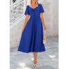 image:imagePRETTYGARDEN Summer Dress for Women 2026 Casual Short Sleeve Bow Tie V Neck Ruffle Midi Flowy DressesRoyal Blue