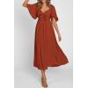 image:imagePRETTYGARDEN Summer Dress for Women 2026 Casual Short Sleeve Bow Tie V Neck Ruffle Midi Flowy DressesRust Red