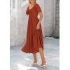 image:imagePRETTYGARDEN Summer Dress for Women 2026 Casual Short Sleeve Bow Tie V Neck Ruffle Midi Flowy DressesRust Red